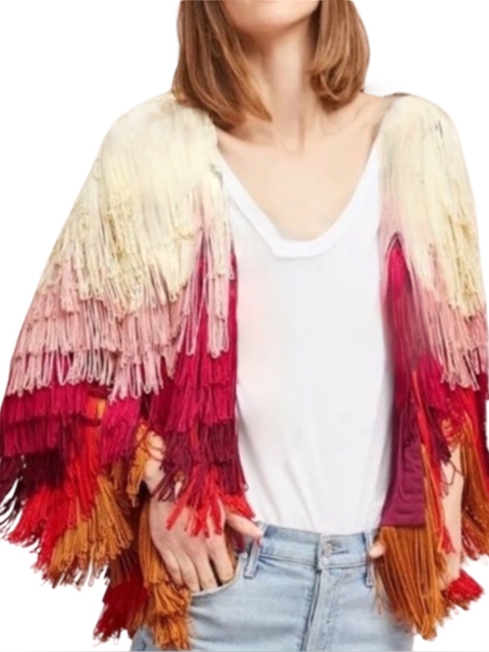 🍒NEW Anthropologie Vanessa Virginia Moran Fringe Cardigan, Size Medium
